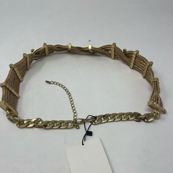 ZARA ~ Weaved Chain Link & Rhinestone Belt In Gold Plate ~ Size 32 - Picture 3 of 7